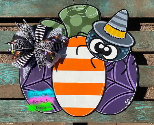 Spiderweb Pumpkin Door Hanger: Halloween Witch Decor (21"x23")