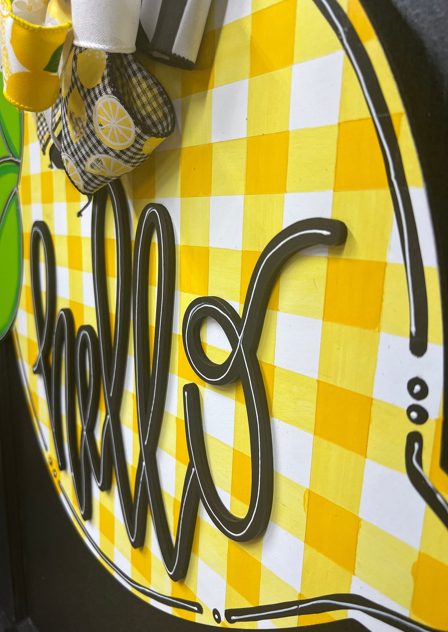 Plaid Lemon Door Hanger, Hello Summer Wreath, Handmade