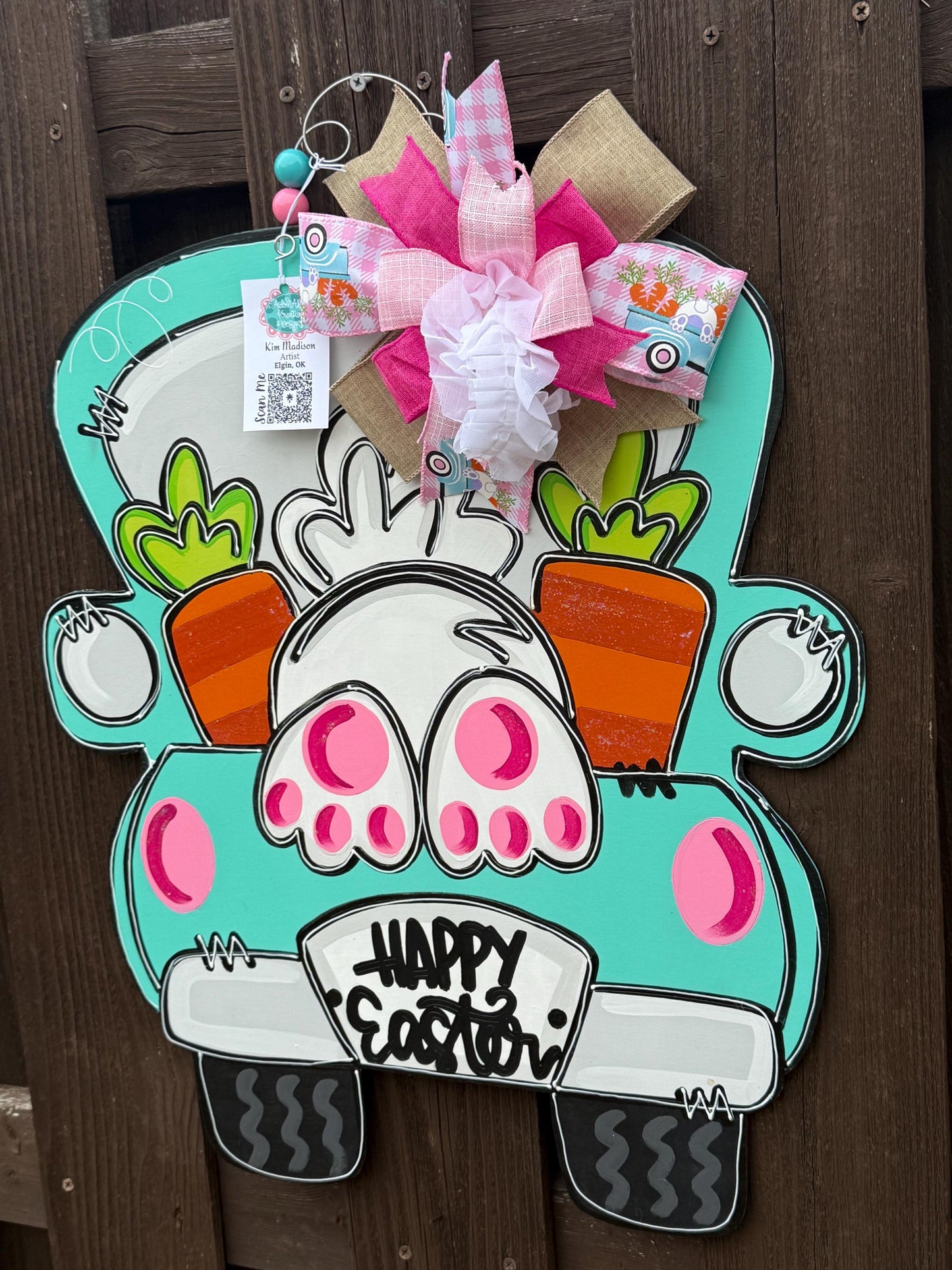 Happy Easter Bunny Butt Truck door hanger, Spring, 17.5”x20”