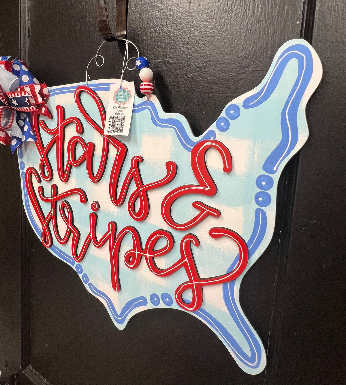 Stars & Stripes USA Map Door Hanger, Patriotic Decor