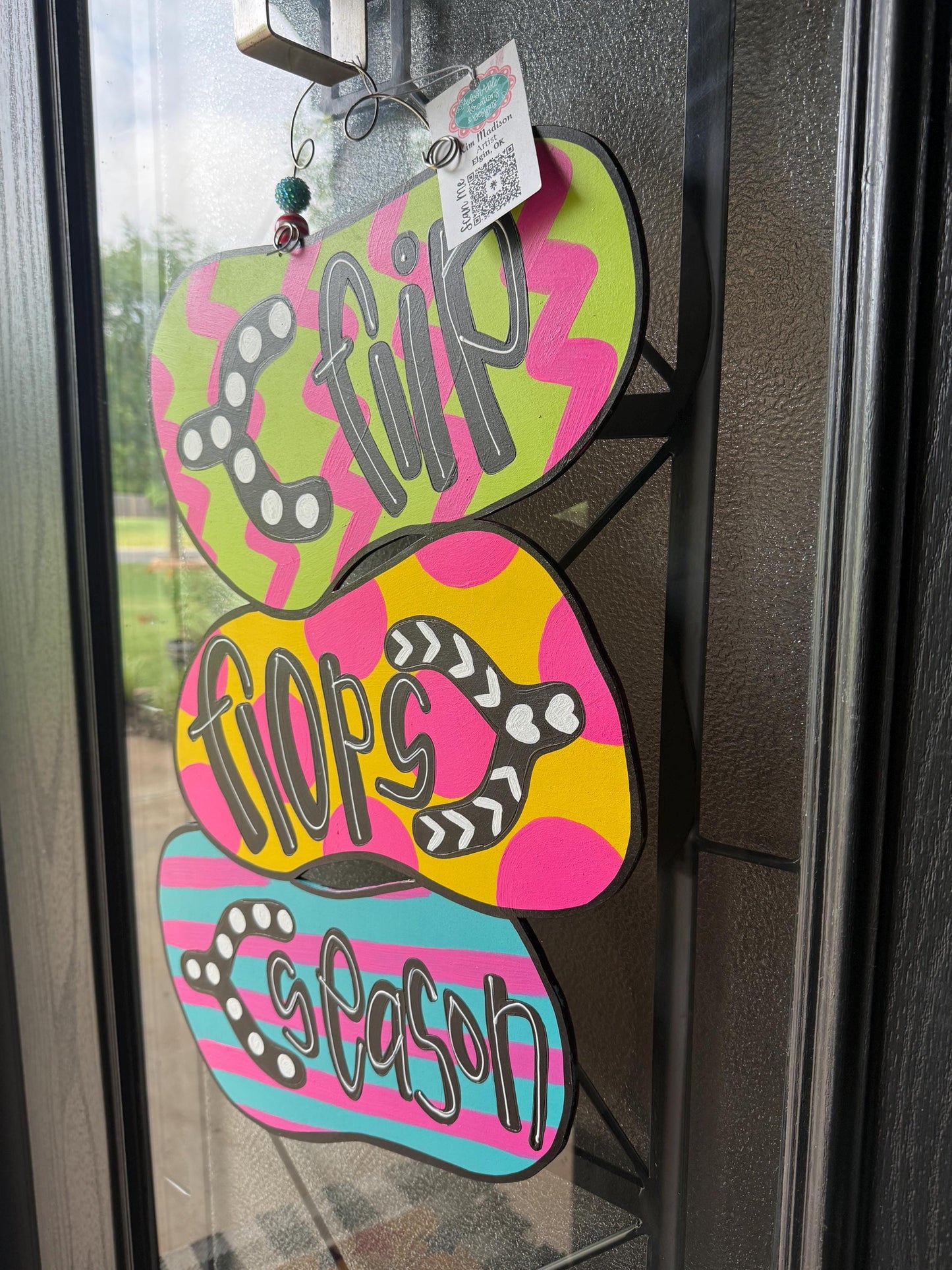 Flip Flop Season, Summer Door Hanger, Painted Wood Decor, 15"x23"
