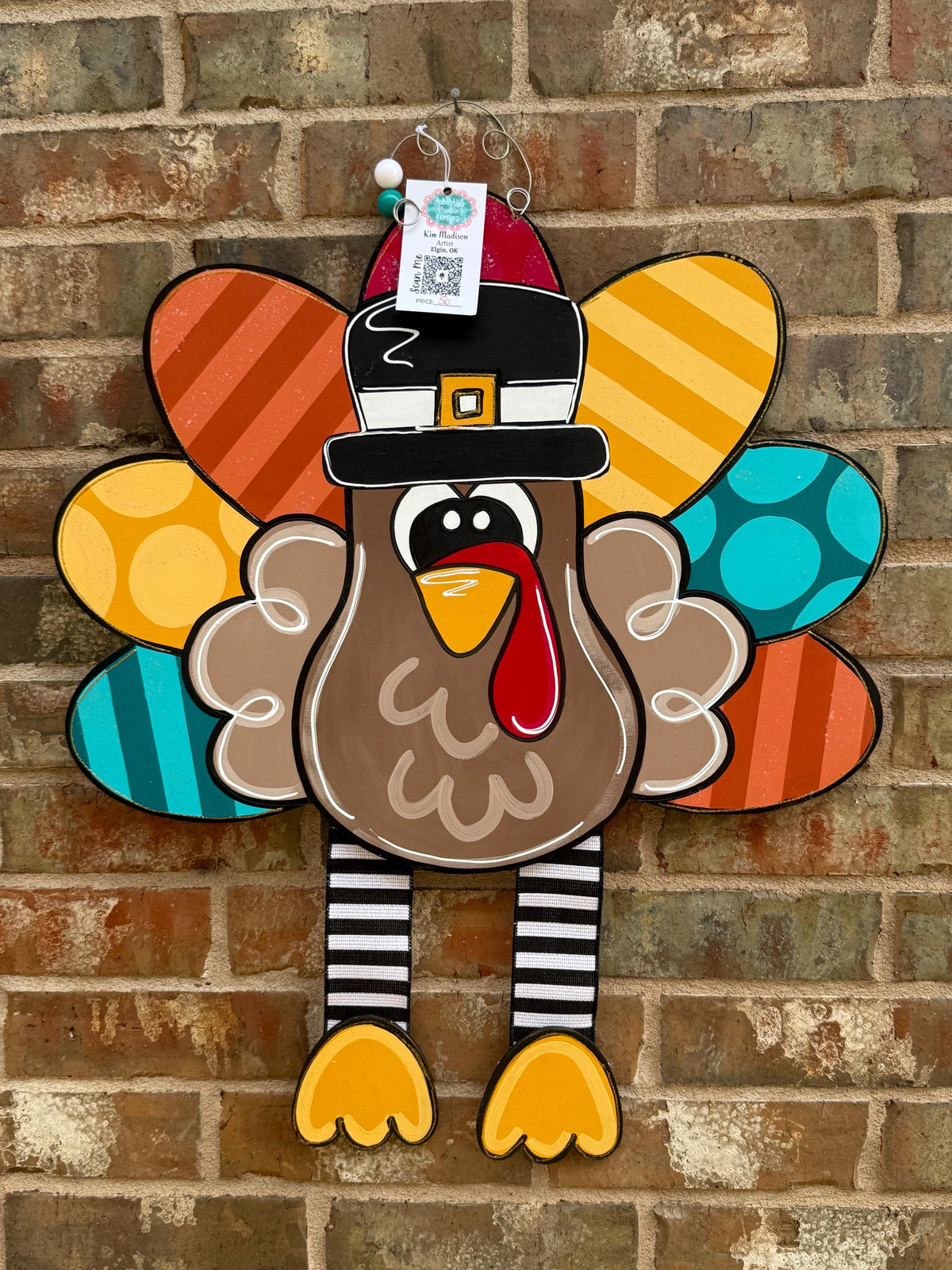 Hand-Painted Turkey Door Hanger with Ribbon Legs - Fall Thanksgiving Decor