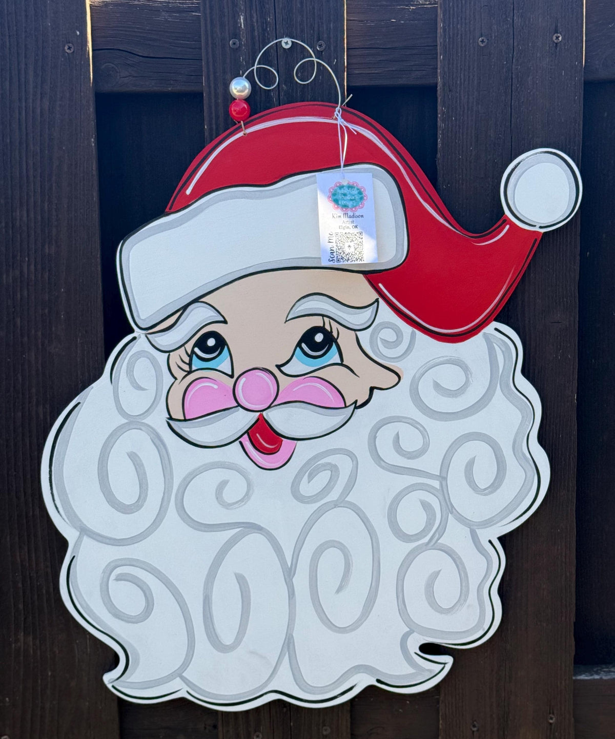 Hand Painted Santa Claus Head Door Hanger, Christmas Decor
