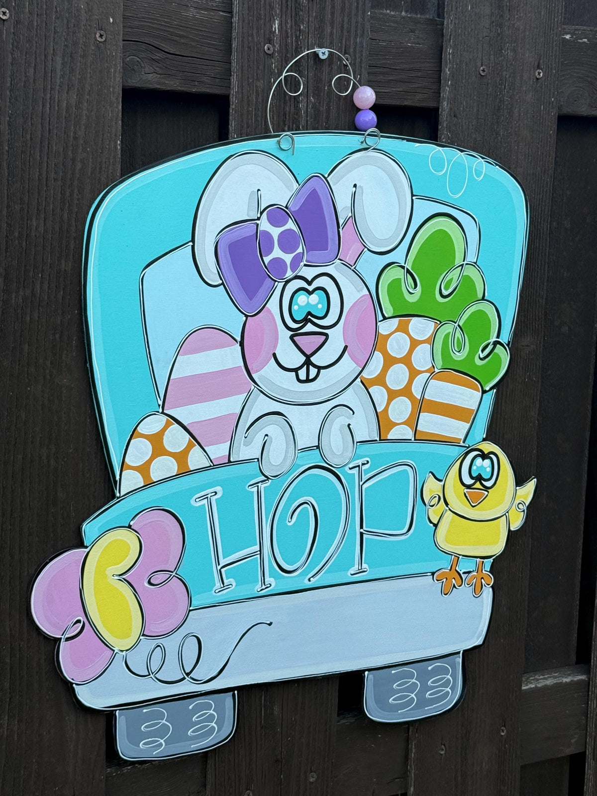 HOP Bunny Truck door hanger, Spring, 20”x22”