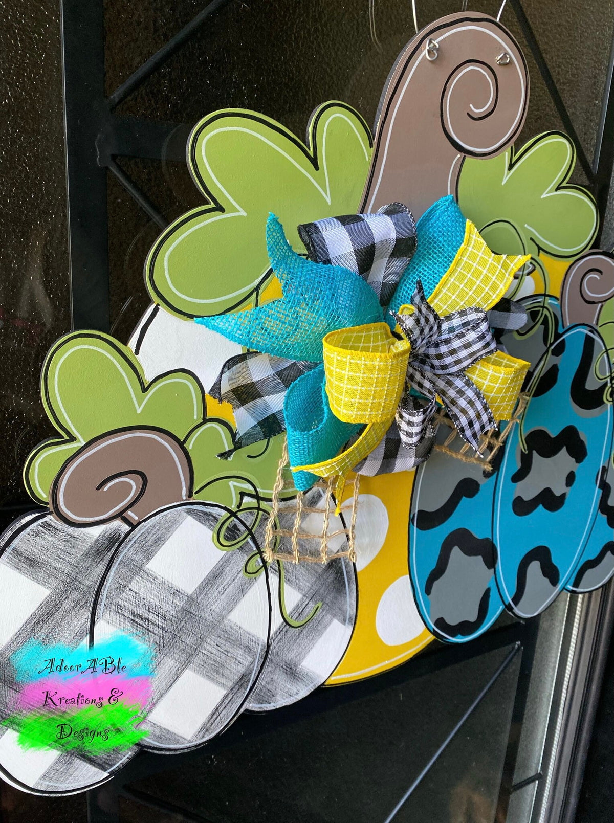 Leopard & Buffalo Plaid Pumpkin Door Hanger, Fall Decor