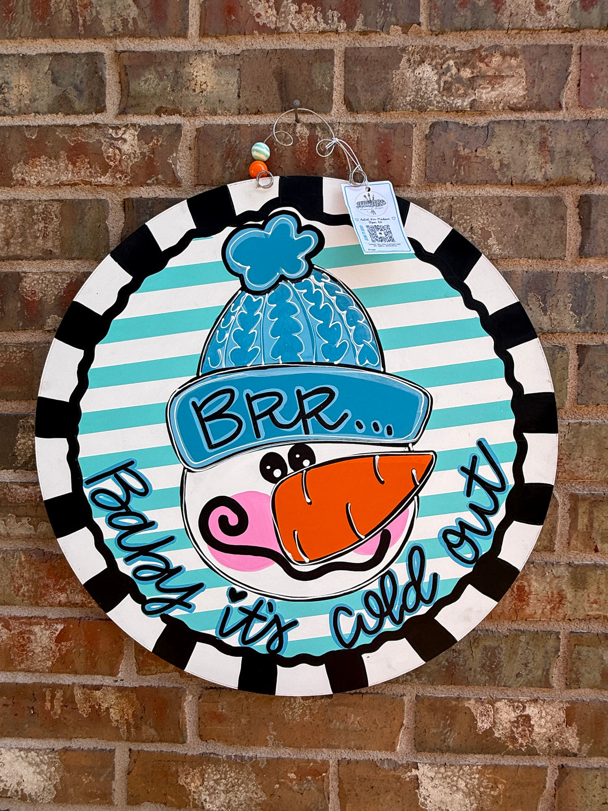 Baby It's Cold Out Round Hand Painted Snowman Door Hanger