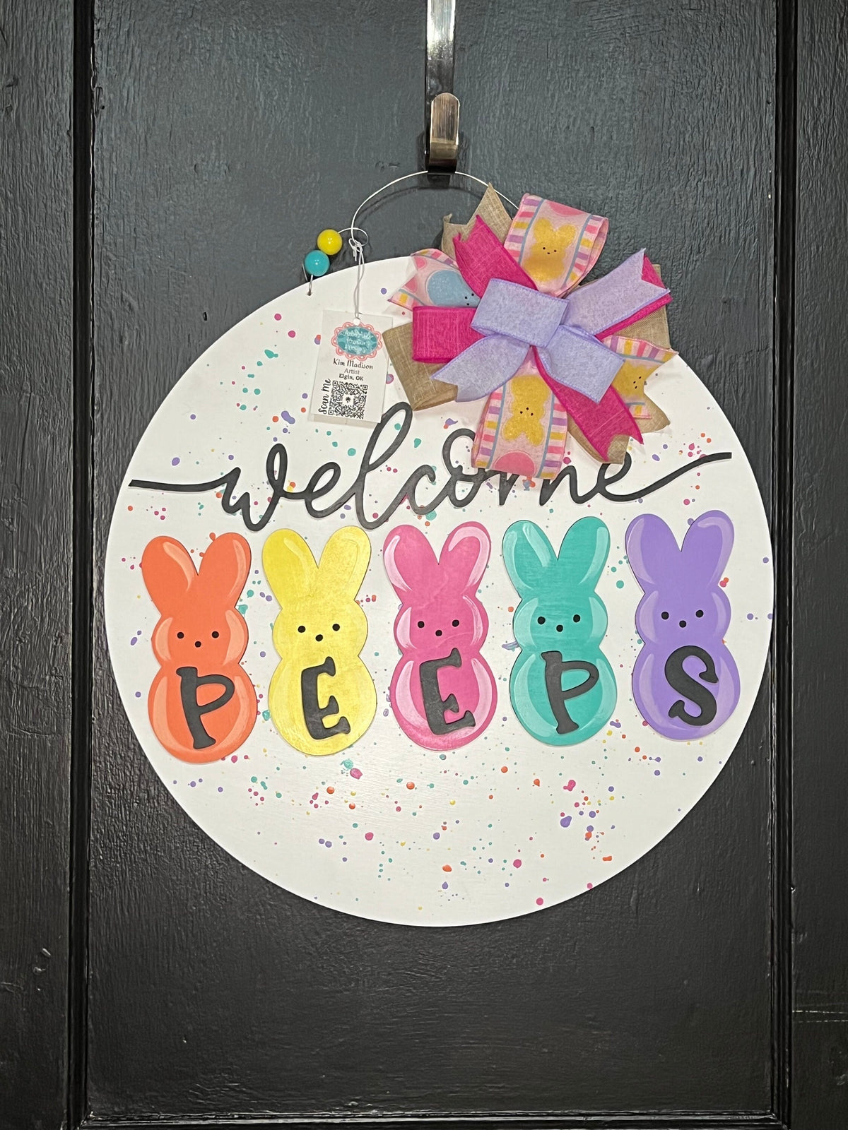 Welcome Peeps Easter Door Hanger, 3D Round Sign