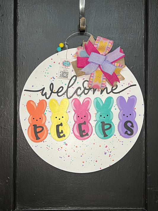 Welcome Peeps Easter Door Hanger, 3D Round Sign
