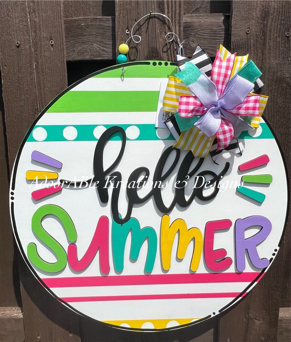 Hello Summer 3D Door Hanger, Colorful Round Wood Sign