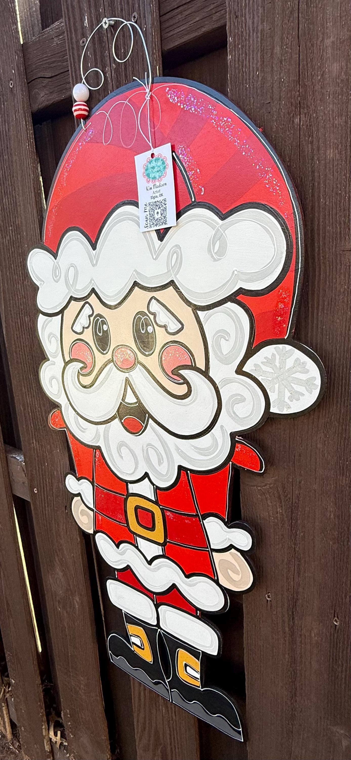 Giant Santa Door Hanger, Hand Painted Birch, Christmas Decor (18”x34)