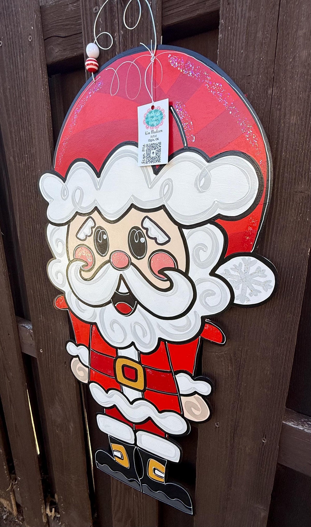 Giant Santa Door Hanger, Hand Painted Birch, Christmas Decor (18”x34)
