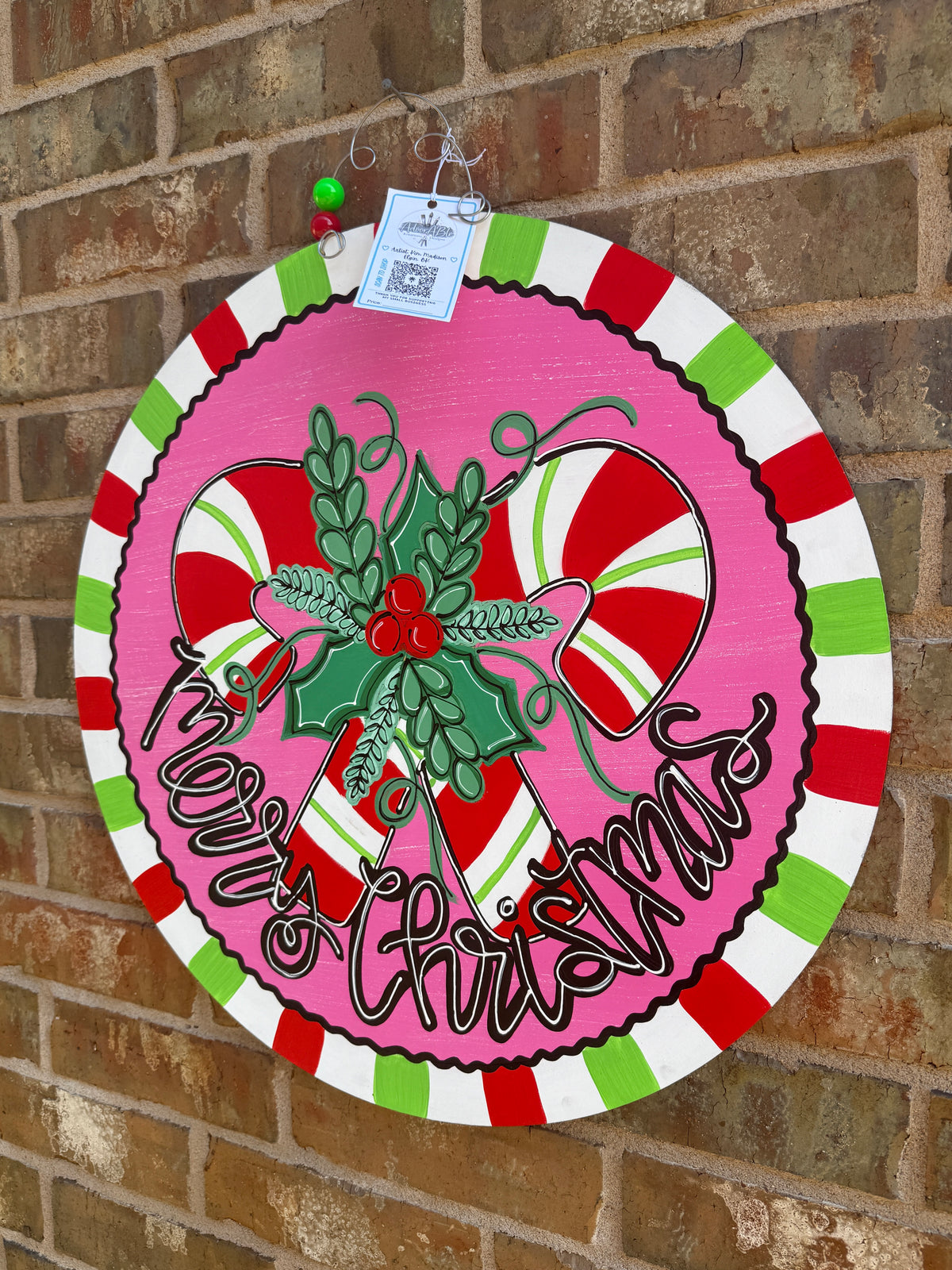 Merry Christmas Candy Cane Round Door Hanger