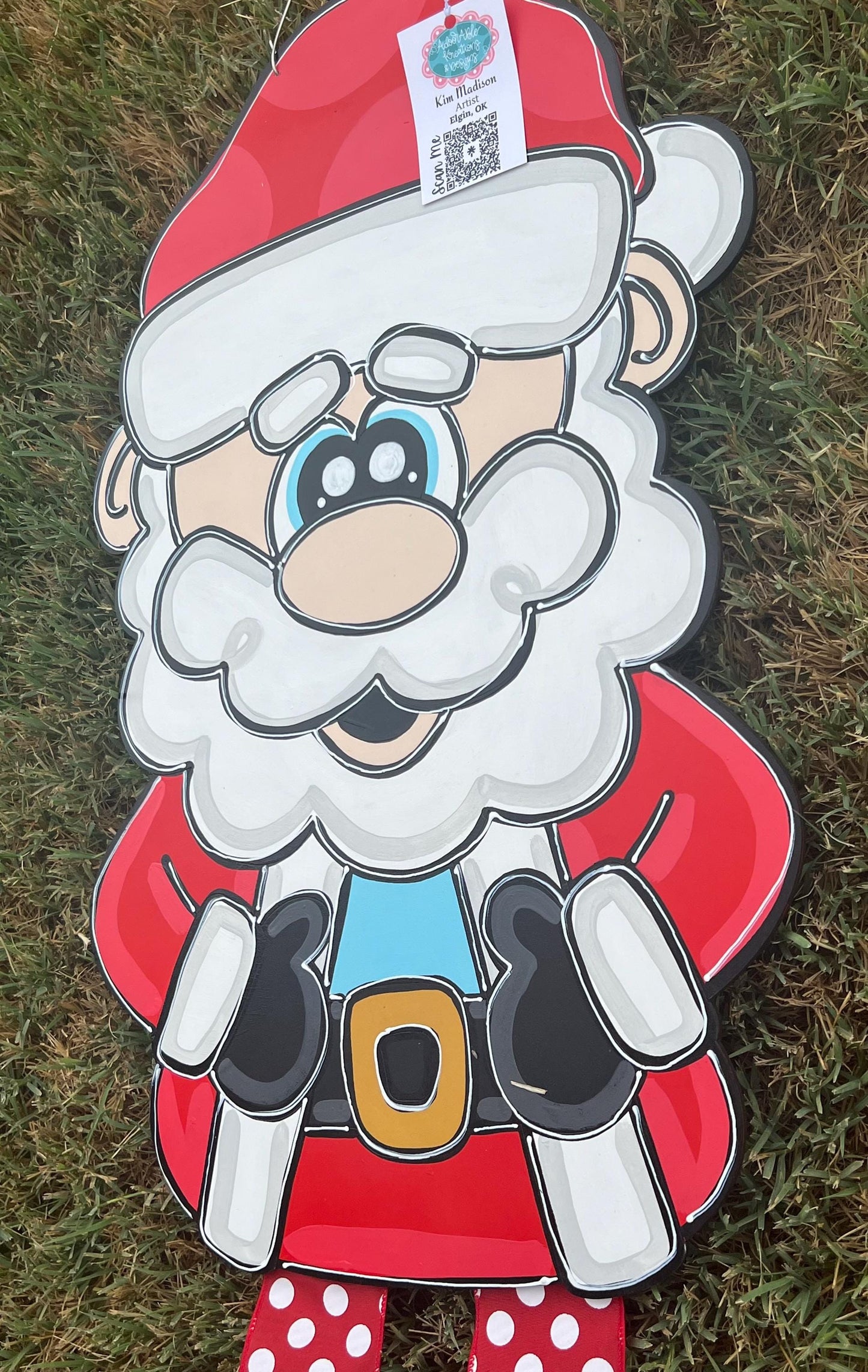 Hand Painted Santa Door Hanger with Ribbon Legs