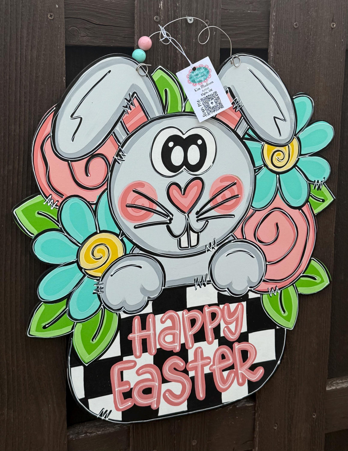 Floral Bunny Easter Door Hanger, Spring Decor (21”x22)