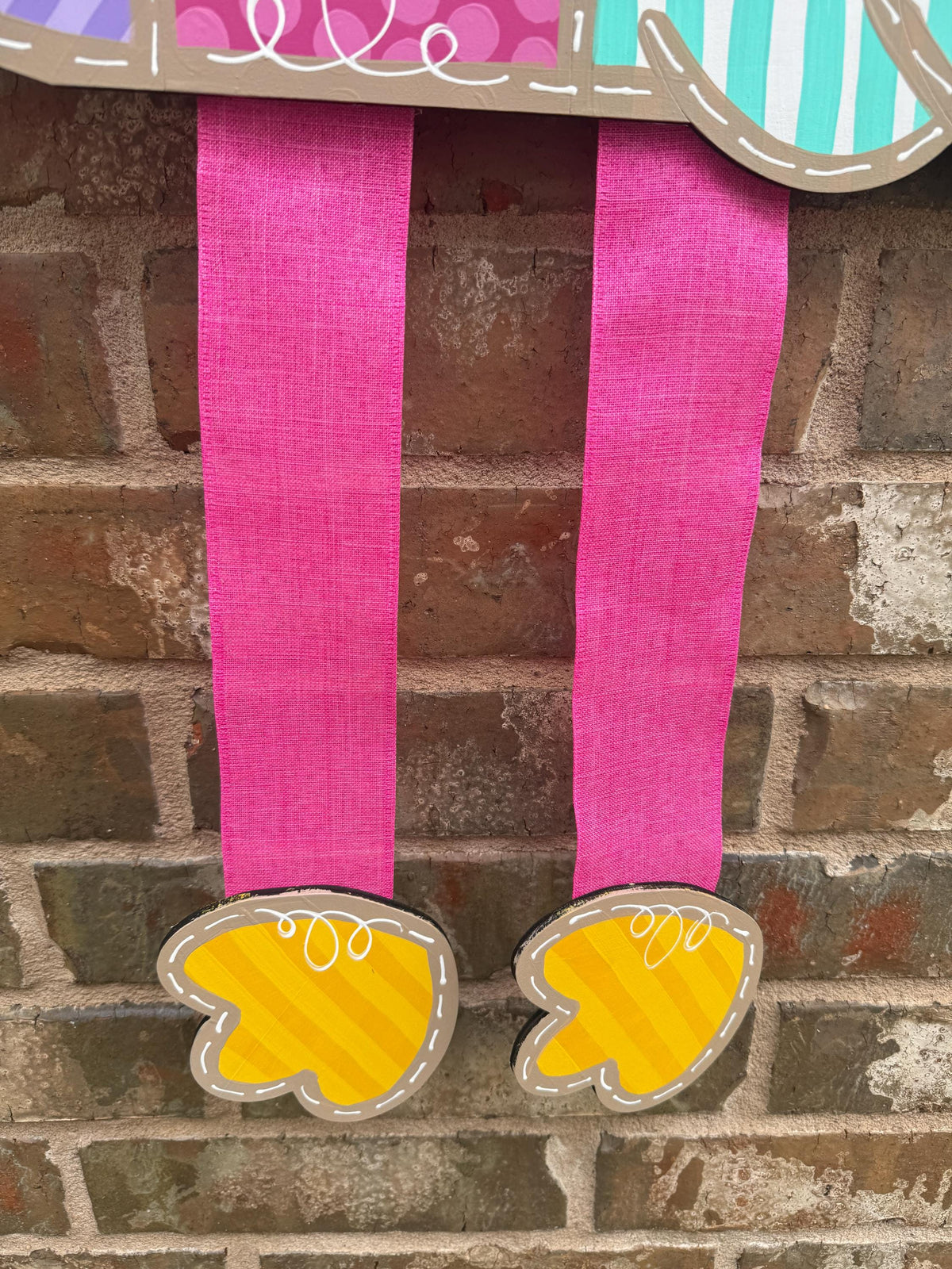 Patchwork Flamingo with ribbon legs, door hanger, Summer, 18"x36”