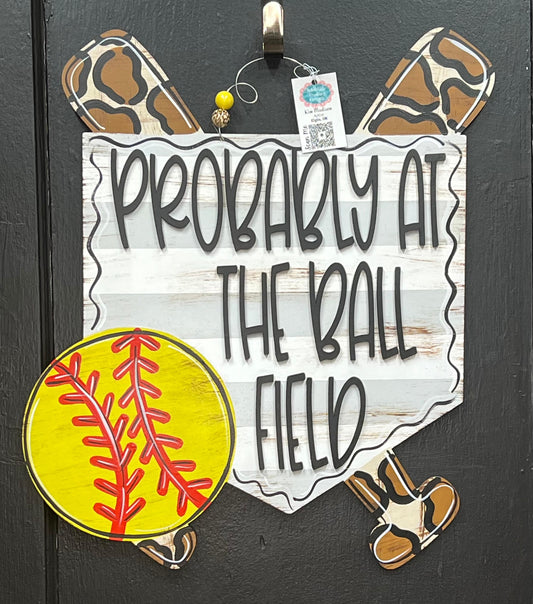 Ball Field Door Hanger, Baseball Softball Decor (20”x23")