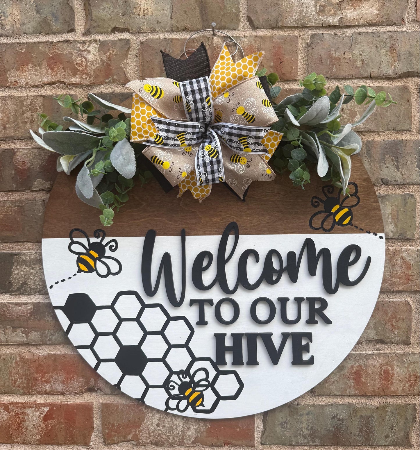3D Welcome To Our Hive Door Hanger, Everyday Decor (20" Round)