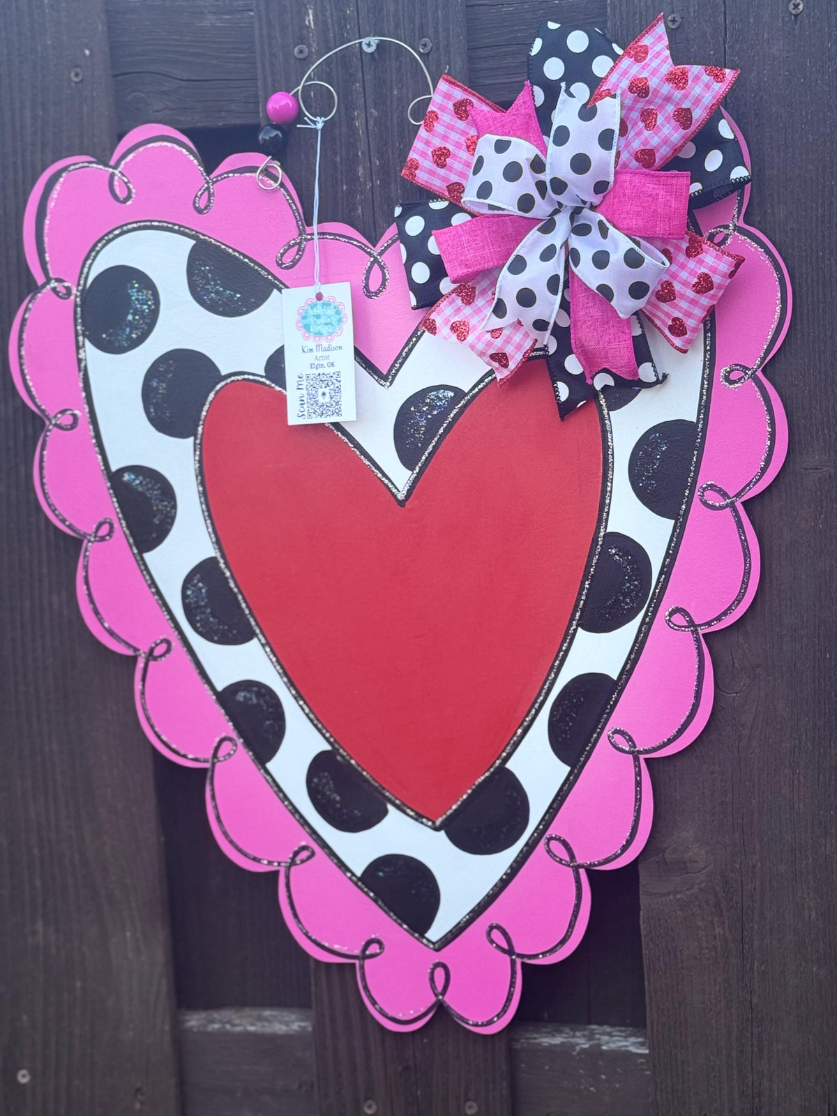 Valentine Pink Heart door hanger, 19.5”x23”