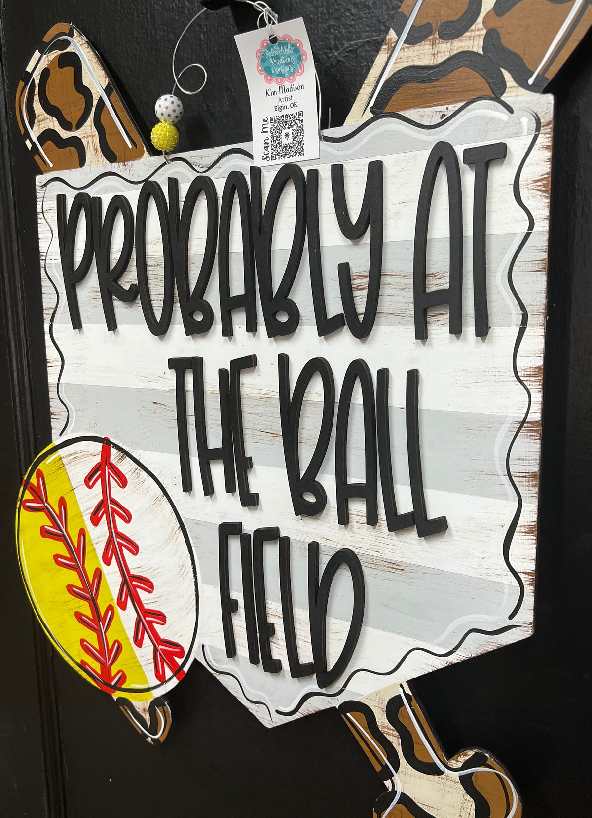 Ball Field Door Hanger, Baseball Softball Decor (20”x23")