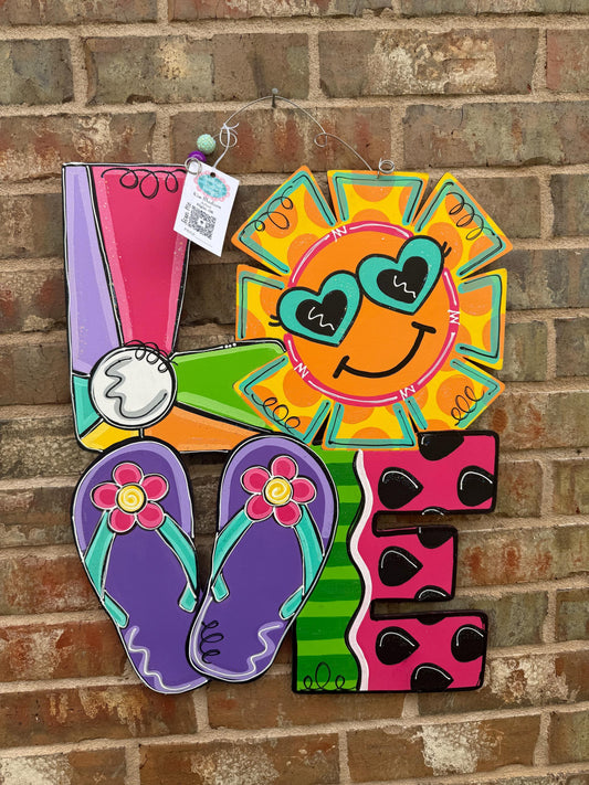 Summer LOVE Door Hanger, Painted Birch, Summer Decor, 19"x23