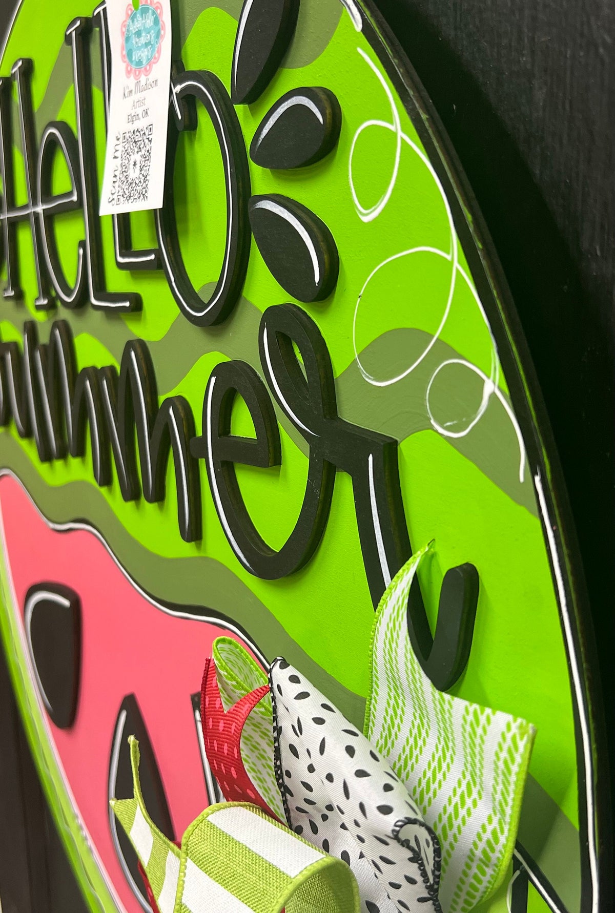 Hello Summer Watermelon Door Hanger, 22" Round, 3D Wood Sign