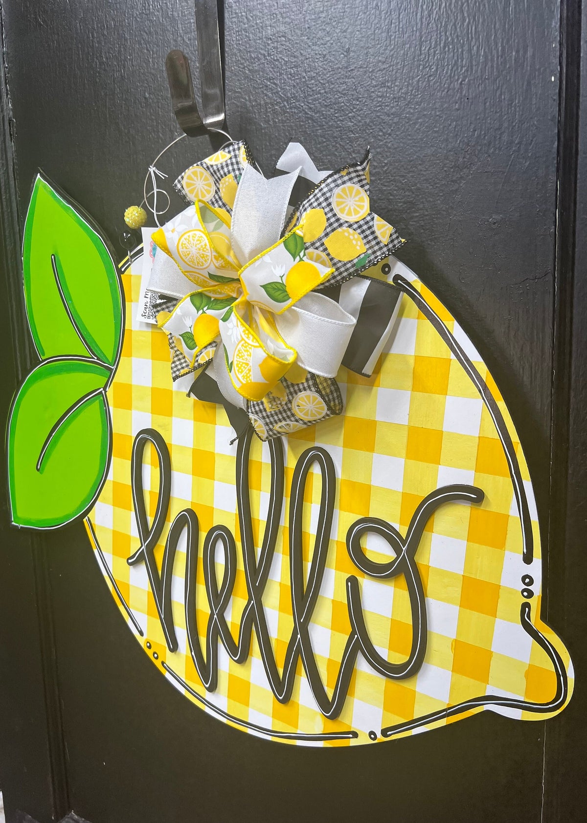 Plaid Lemon Door Hanger, Hello Summer Wreath, Handmade