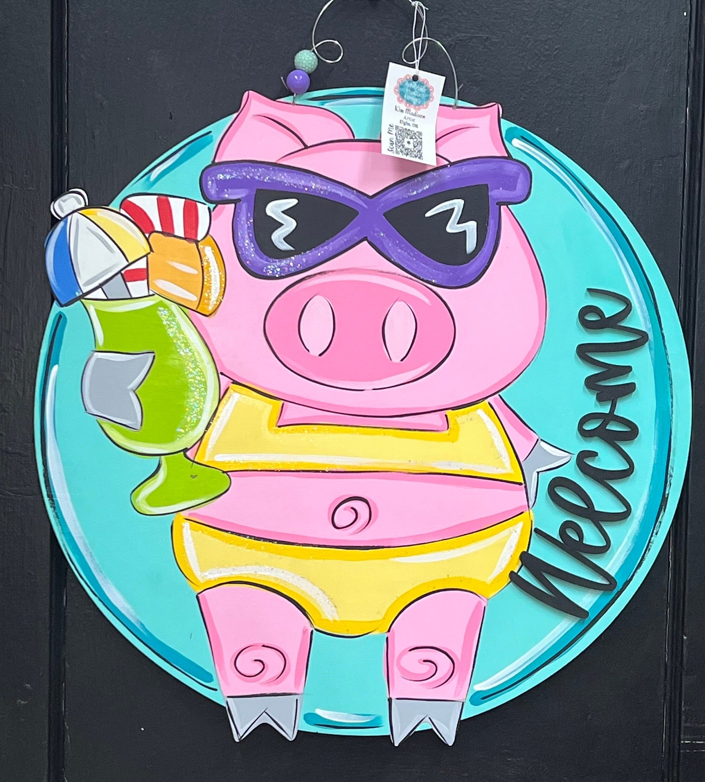 Pig Welcome Summer Door Hanger, Beach Decor (22"x22")