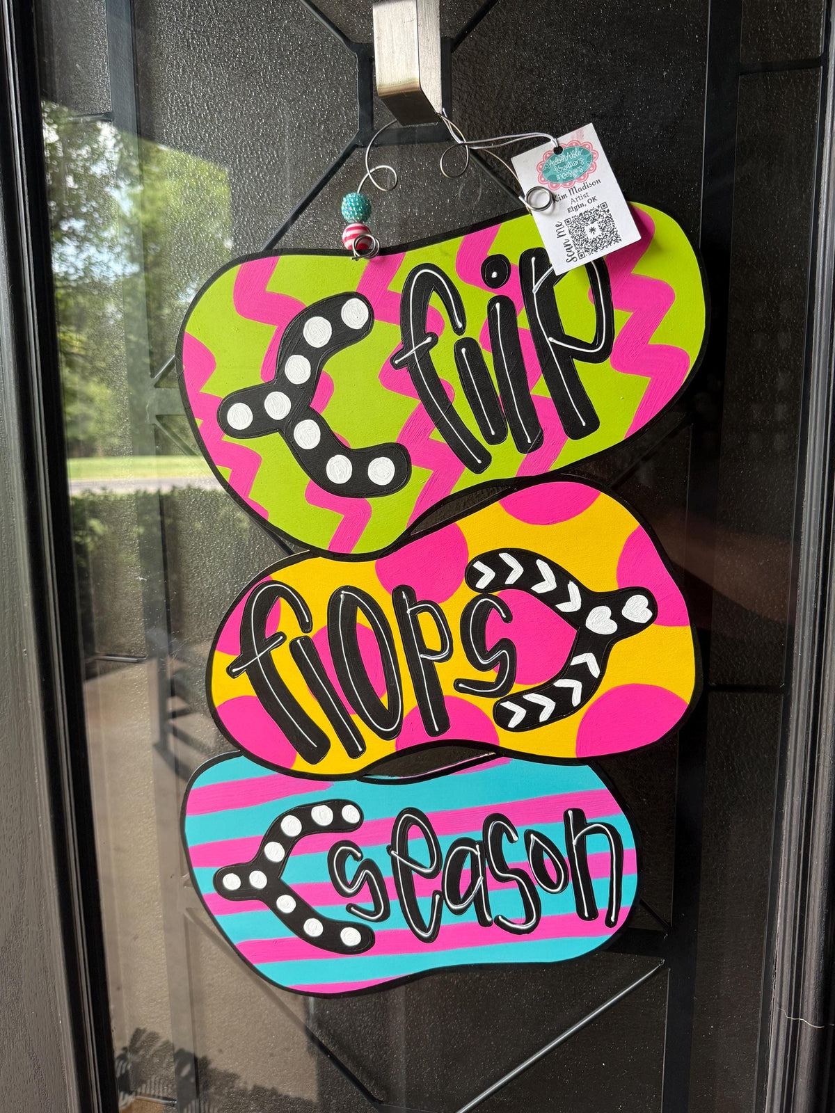 Flip Flop Season, Summer Door Hanger, Painted Wood Decor, 15"x23"
