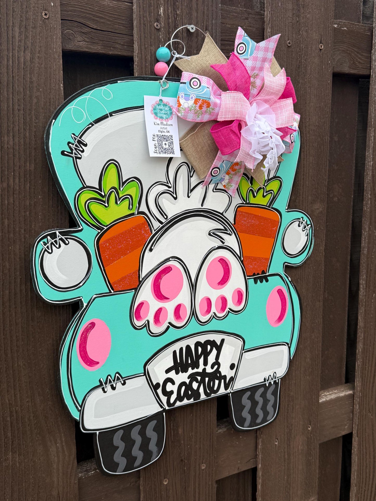 Happy Easter Bunny Butt Truck door hanger, Spring, 17.5”x20”