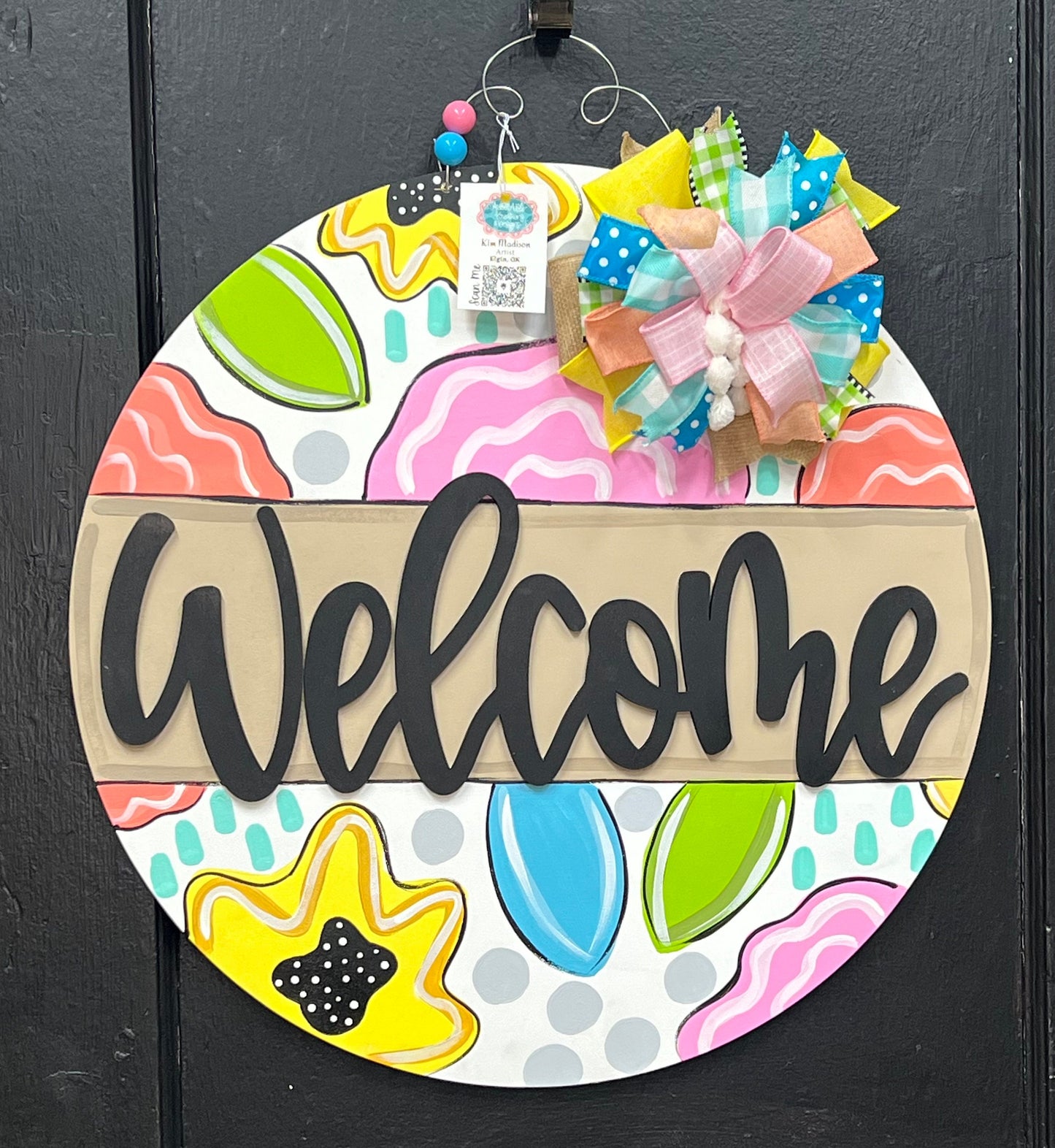 Floral Welcome Door Hanger, 3D Letters, 22" Round