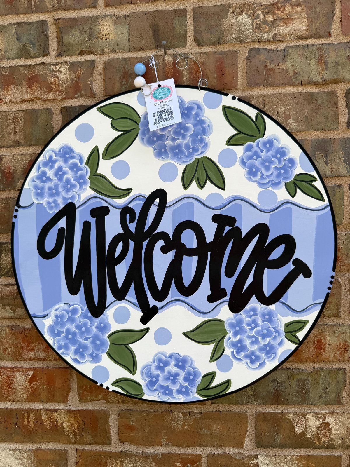 Welcome Hydrangeas Door Hanger, 22" round