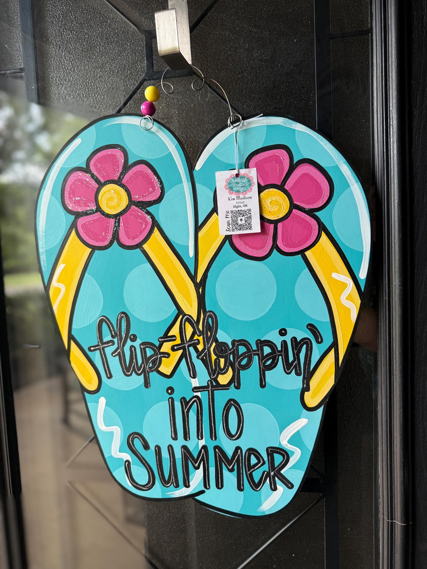 Flip Flopping into Summer Door Hanger, Painted Wood Decor, 19"x23"
