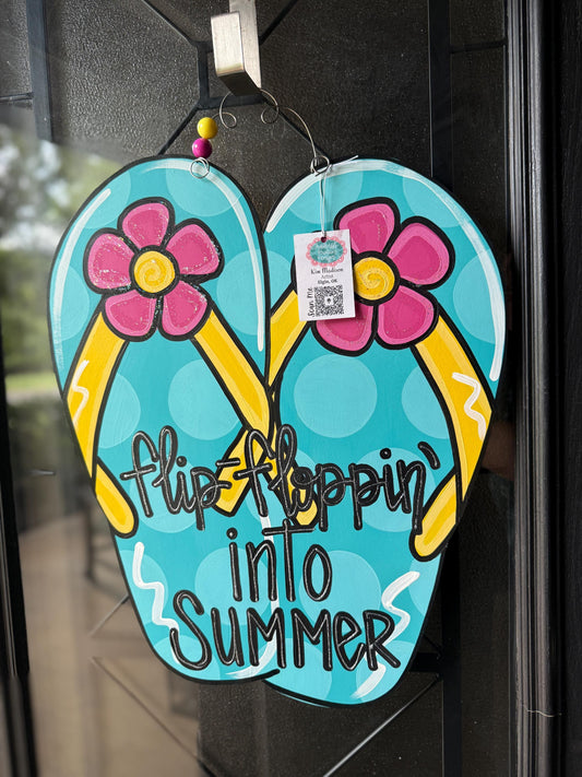 Flip Flopping into Summer Door Hanger, Painted Wood Decor, 19"x23"