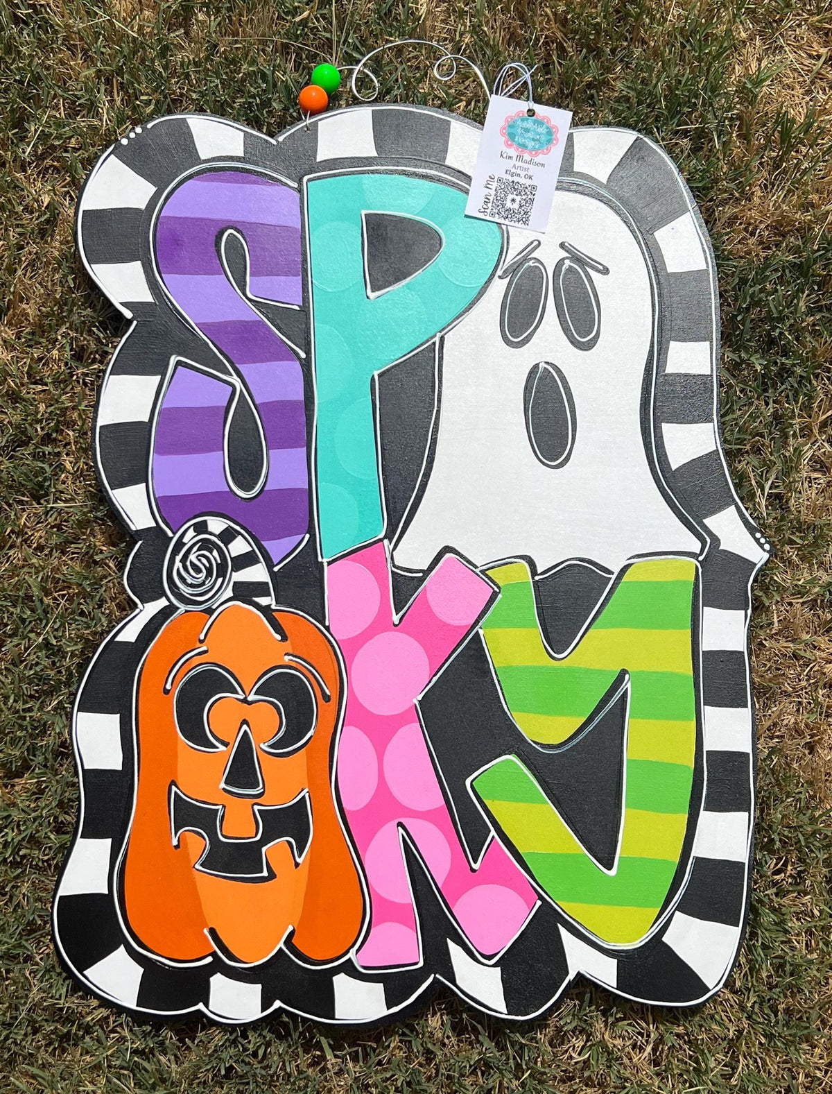 Spooky Halloween Door Hanger, Ghost & Pumpkin Decor, 18x23