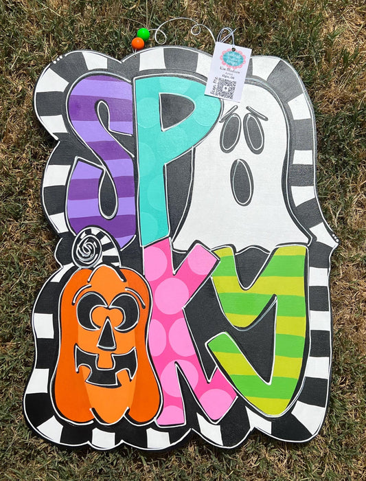 Spooky Halloween Door Hanger, Ghost & Pumpkin Decor, 18x23