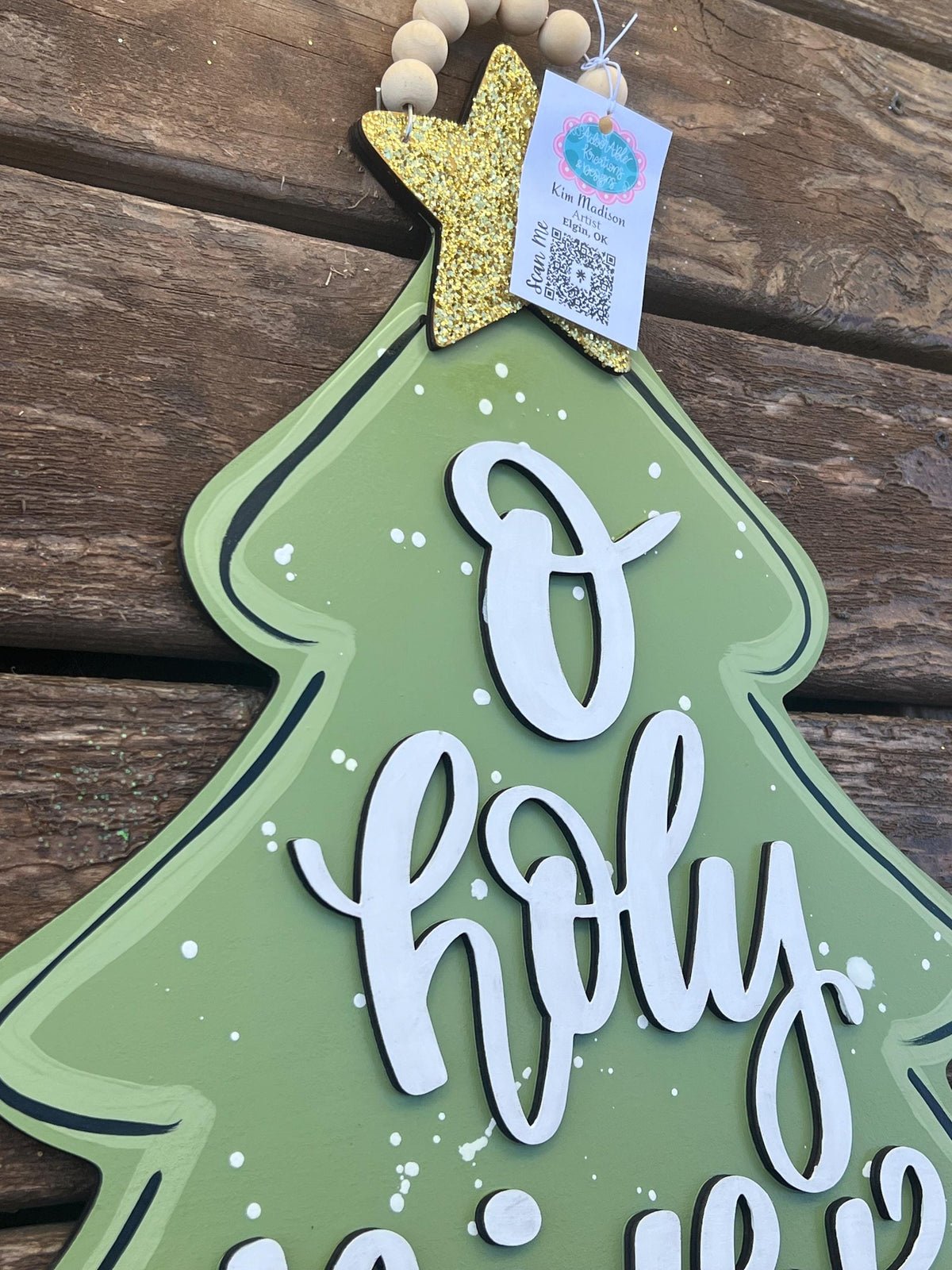 O Holy Night Christmas Tree Door Hanger, Birch Wood