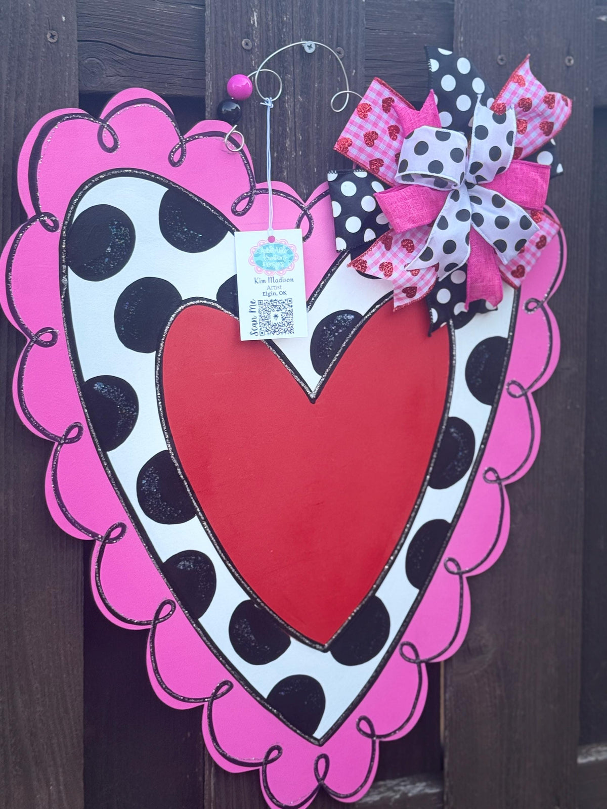 Valentine Pink Heart door hanger, 19.5”x23”