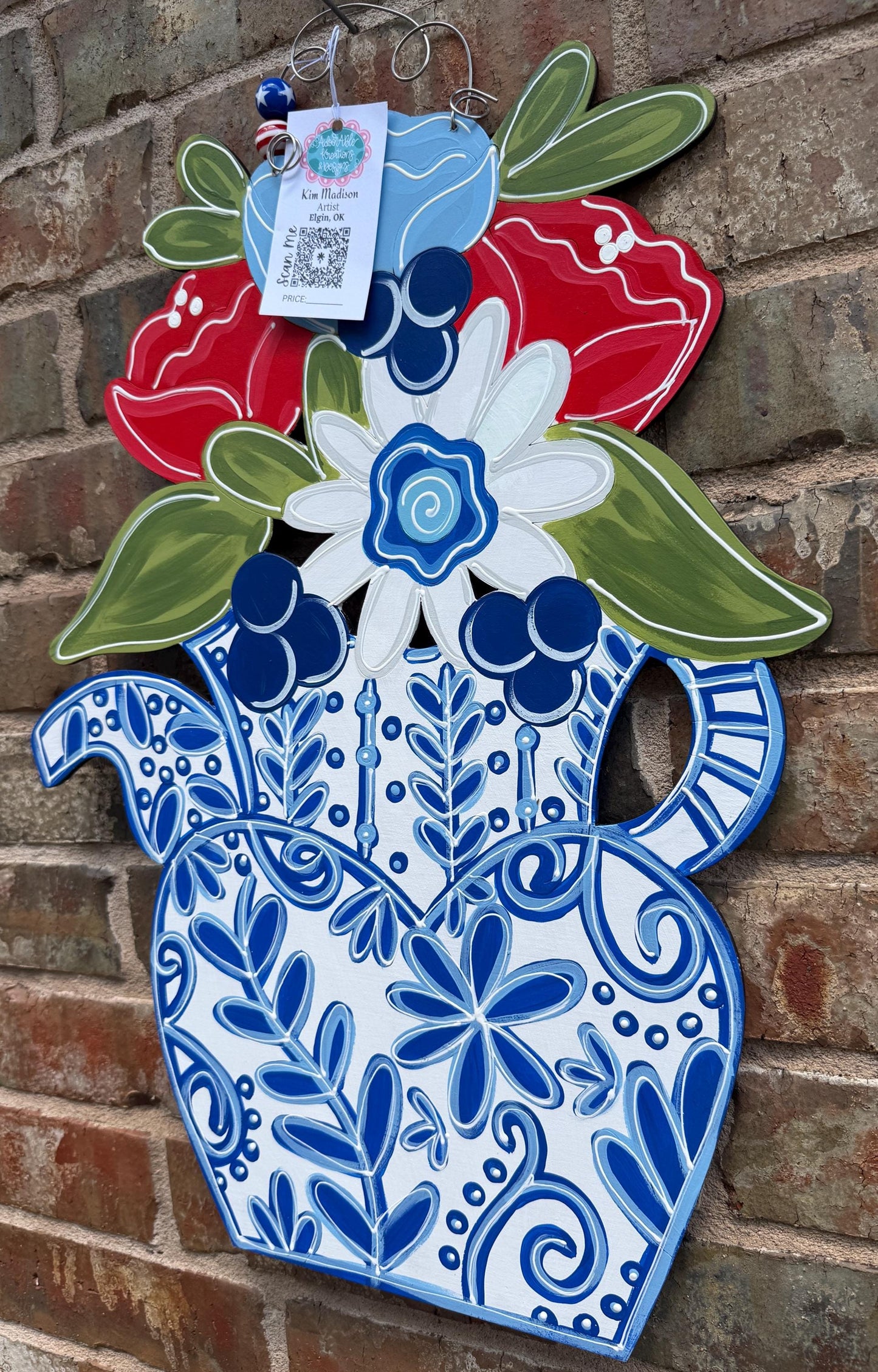 Patriotic Flowers in Watering Can, Independence Day, 4th of July, 16"x22"