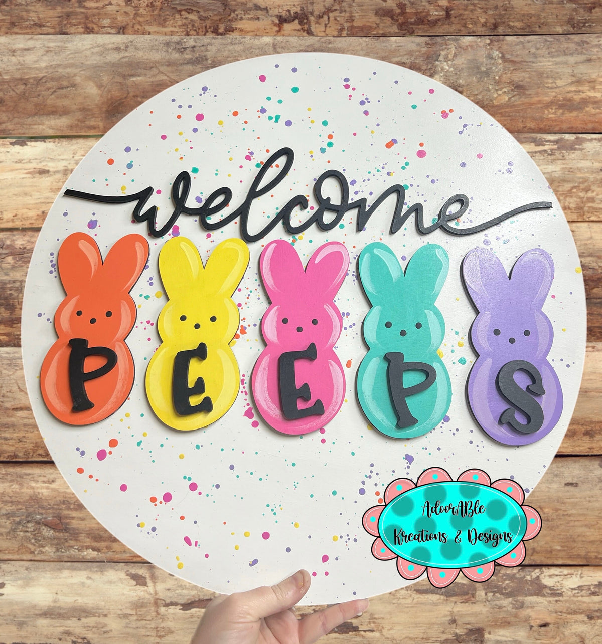 Welcome Peeps Easter Door Hanger, 3D Round Sign