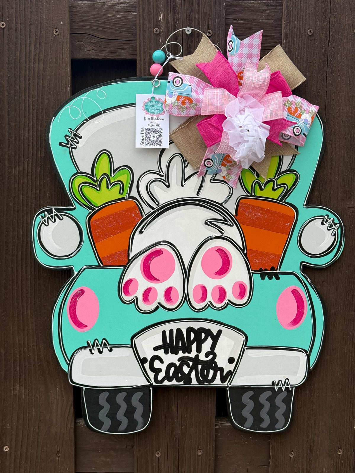 Happy Easter Bunny Butt Truck door hanger, Spring, 17.5”x20”