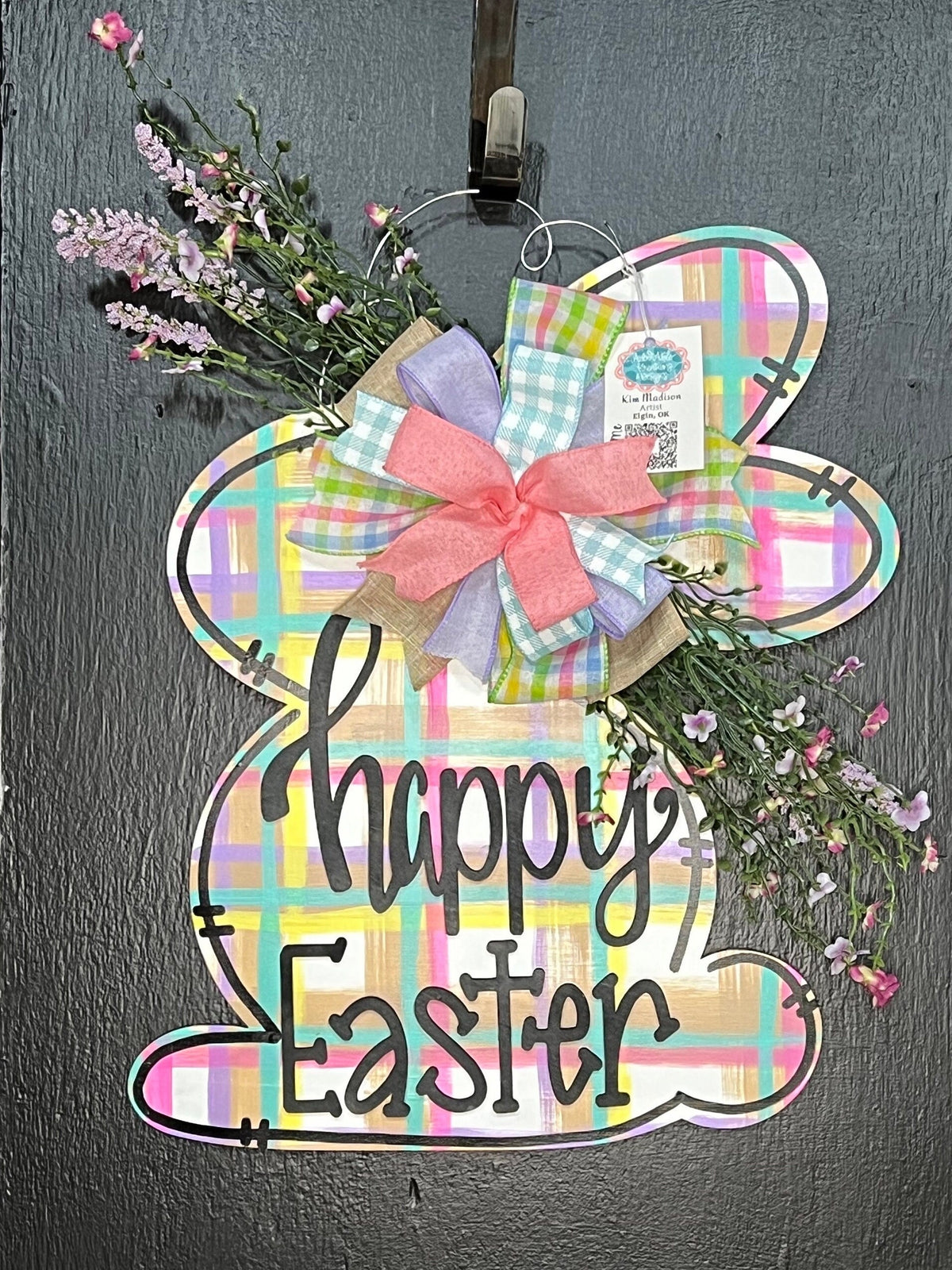 Happy Easter Bunny Door Hanger, Spring Decor (18"x20")