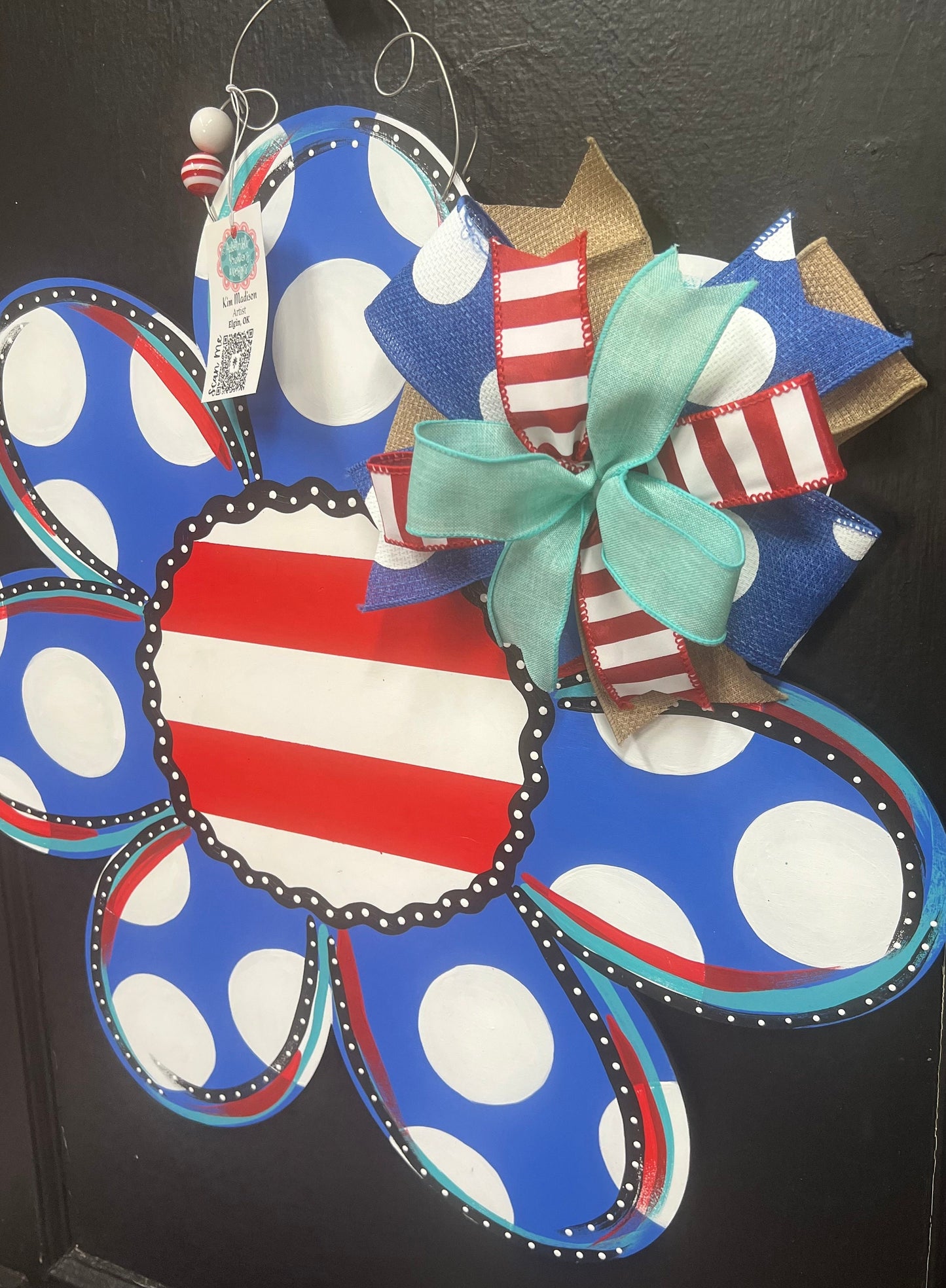 Blue Flower with Red & White Center door hanger, Merica, door hanger, USA, 4th of July, Independence Day, 21”x22"