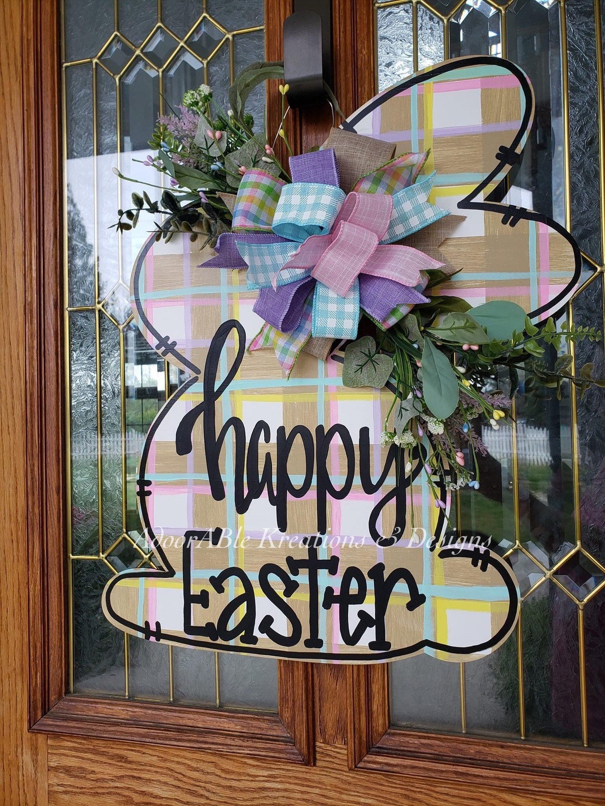 Happy Easter Bunny Door Hanger, Spring Decor (18"x20")