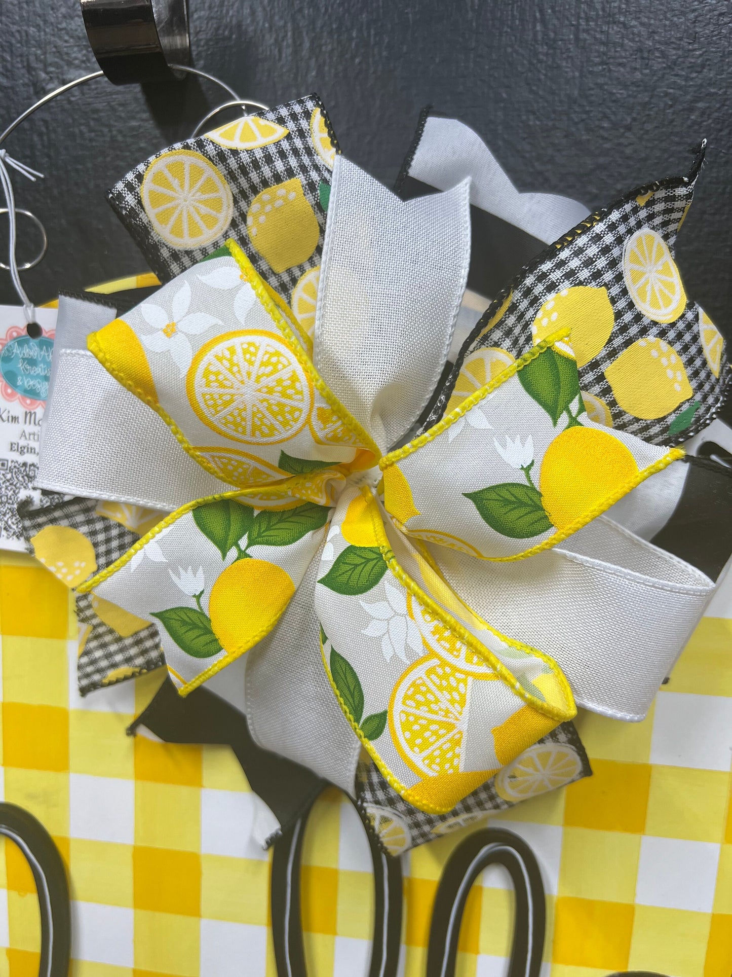 Plaid Lemon Door Hanger, Hello Summer Wreath, Handmade