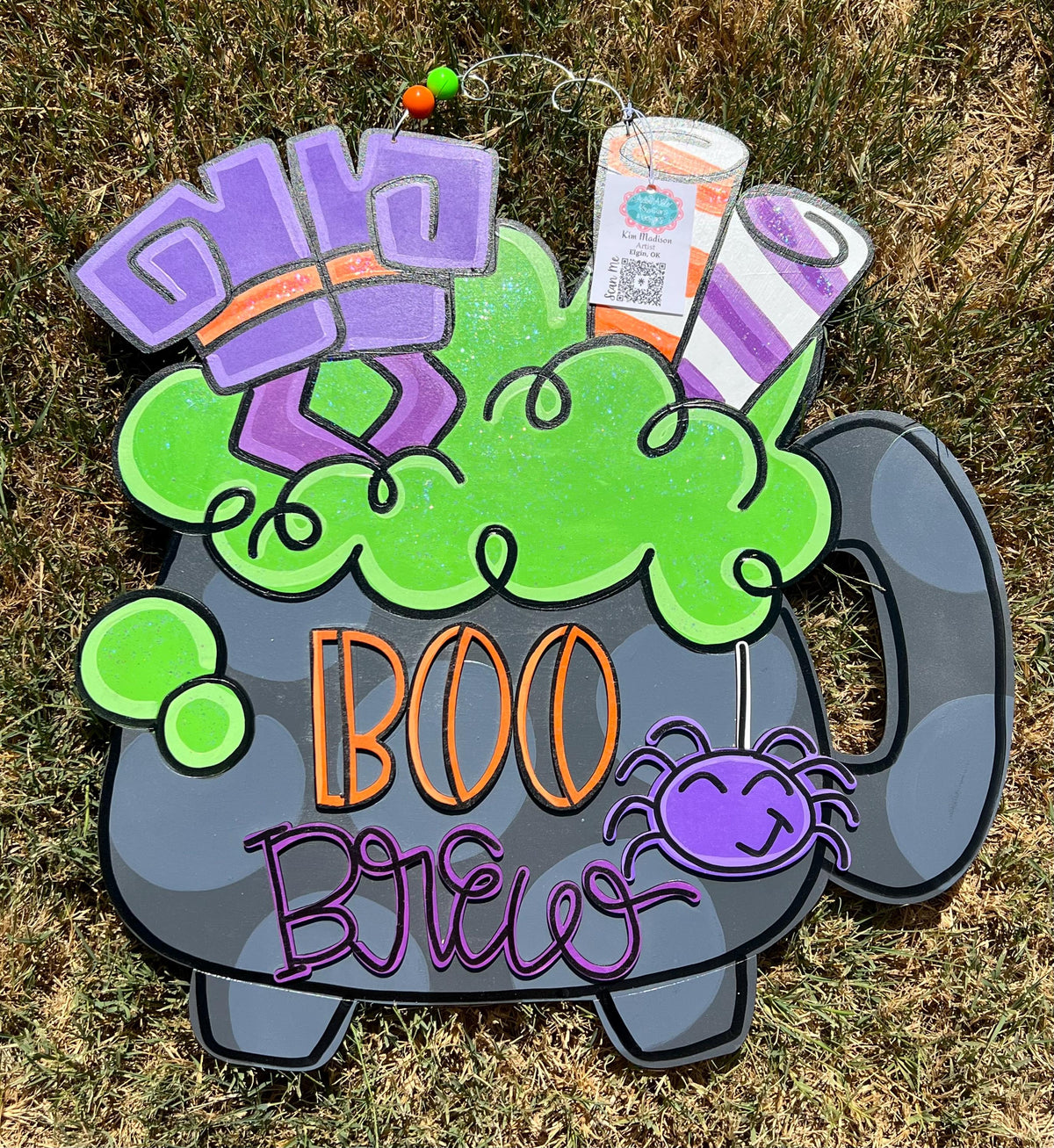 Boo Brew Halloween Door Hanger, Witch Cauldron Decor (20x21)