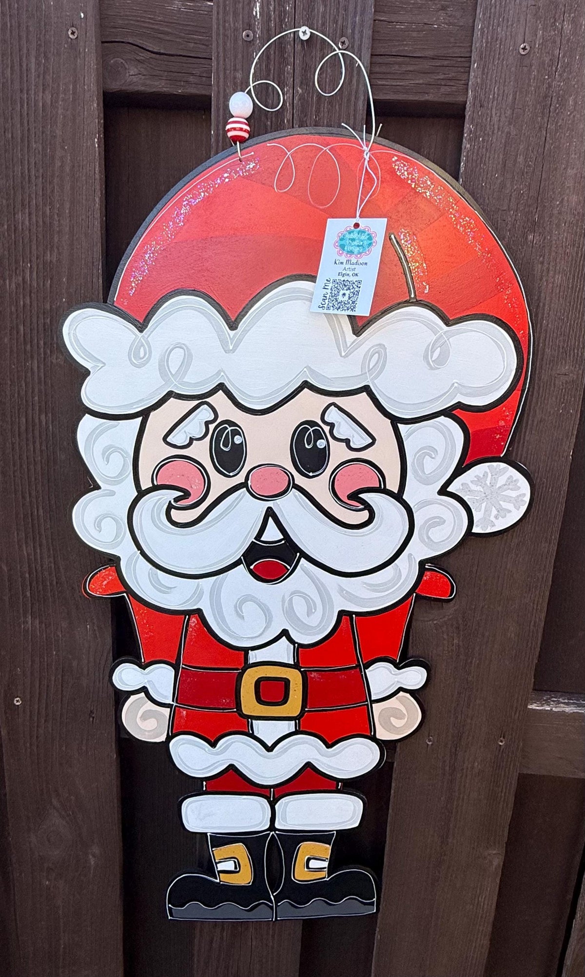 Giant Santa Door Hanger, Hand Painted Birch, Christmas Decor (18”x34)