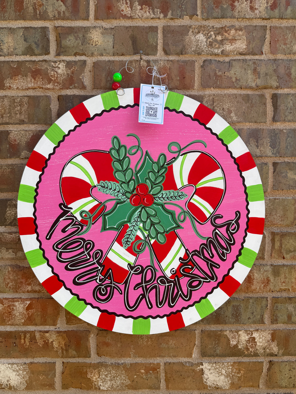Merry Christmas Candy Cane Round Door Hanger