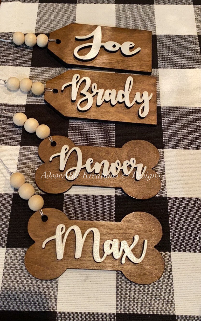 Personalized Dog Bone Stocking Tag – 3D Birch Plywood