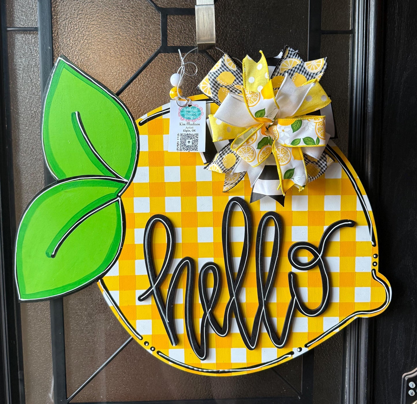 Plaid Lemon Door Hanger, Hello Summer Wreath, Handmade
