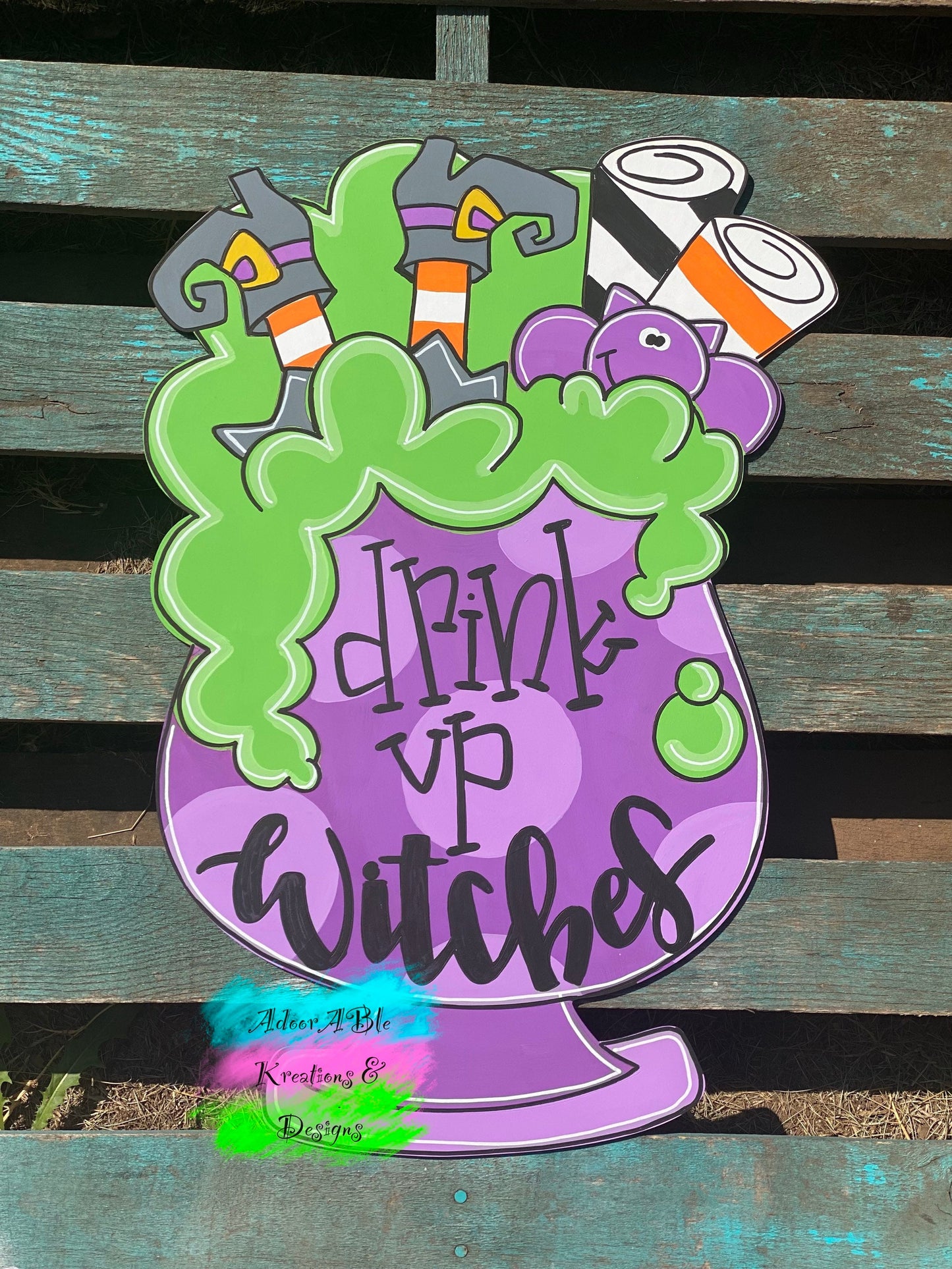Drink Up Witches Halloween Door Hanger, Fall Decor (16"x23")
